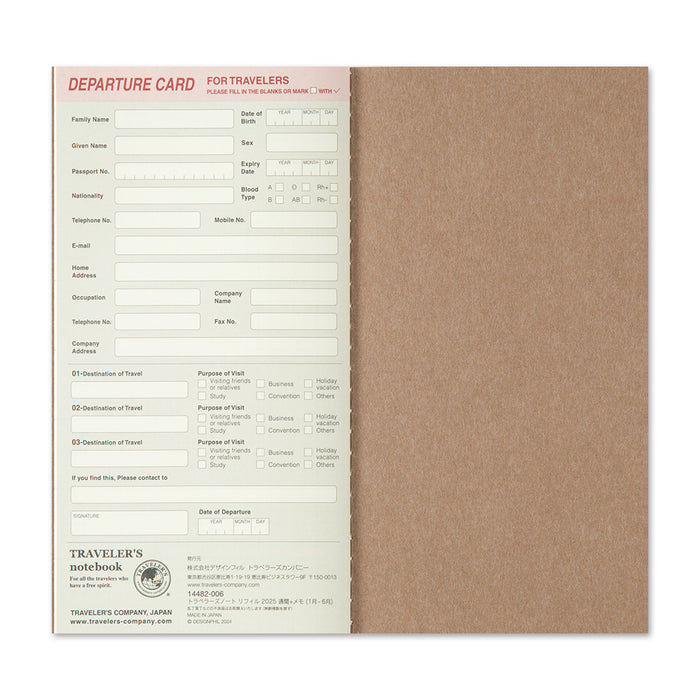 Traveler's Company 2025 Weekly + Memo Refill (Regular) - Loppuvuosi