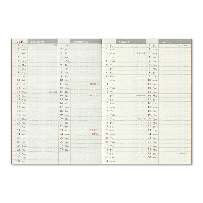 Traveler's Company 2025 - Weekly Diary Refill (Passport) -kalenteri - Loppuvuosi